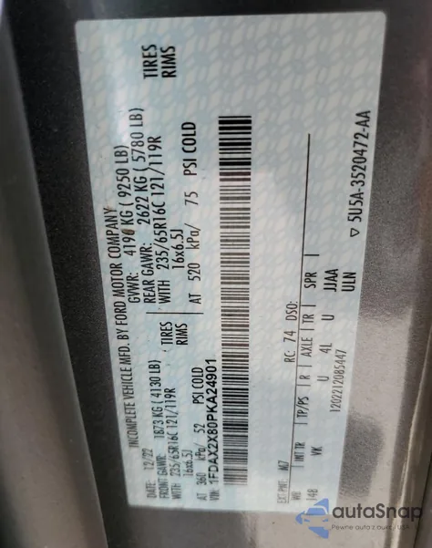 2023 Ford Transit T-350 из США, поврежденный, VIN 1FDAX2X80PKA24901